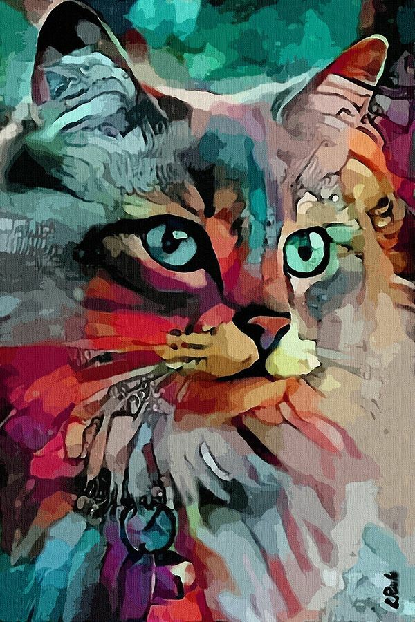 Gato en acrílico sobre lienzo, decorativo